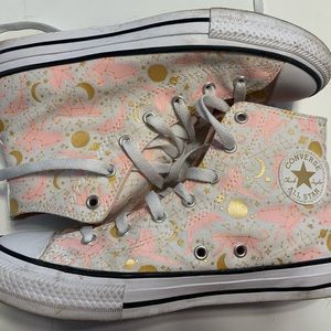 Like new high-top Converse All Star, pink zodiac print. US women’s 8/Junior 6.